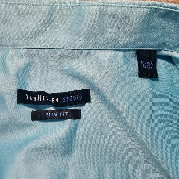 Van Heusen Studio, Slim Fit, NWT, Blue, 18-18 1/2 34/35. Long Sleeve Button Up - Picture 9 of 9